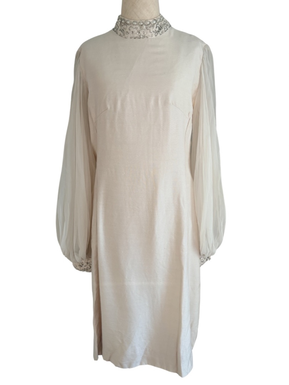 Vintage 60s Mini Dress Handmade Wedding Dress Balloon Sleeves Mod Go Go Size